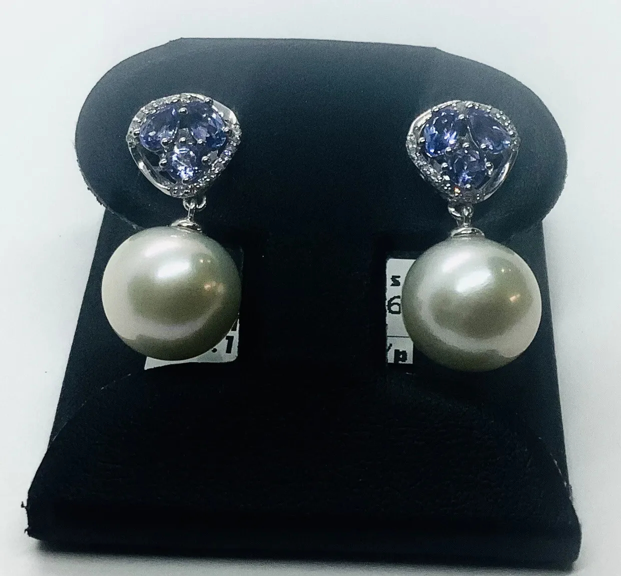 South Sea Pearl, Tanzanite Diamond Dangle Earrings