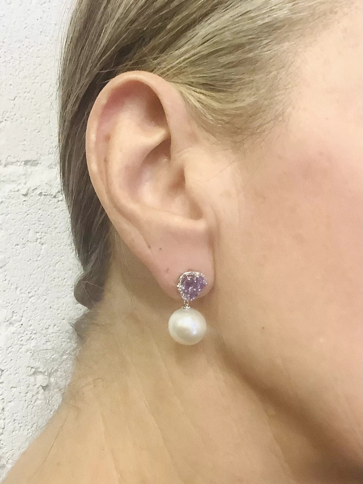 South Sea Pearl, Tanzanite Diamond Dangle Earrings - Image 5