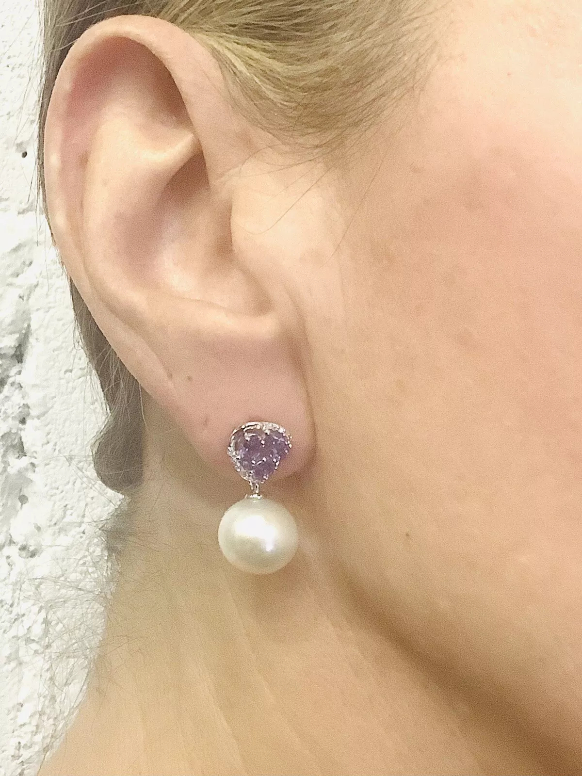 South Sea Pearl, Tanzanite Diamond Dangle Earrings - Image 6