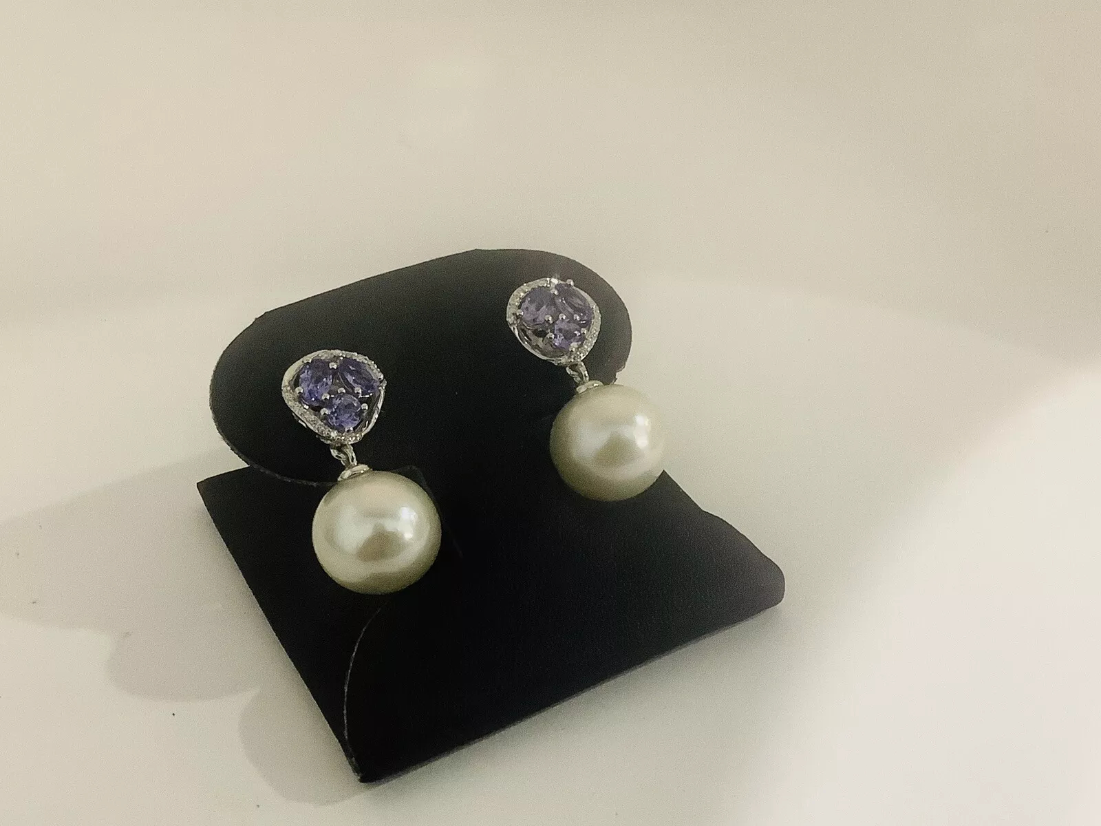 South Sea Pearl, Tanzanite Diamond Dangle Earrings - Image 7