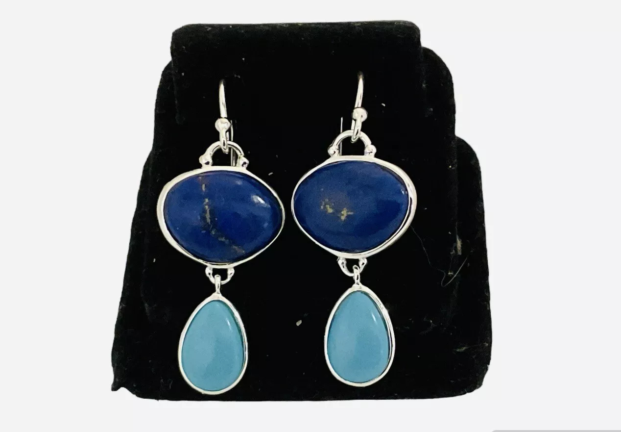 Blue Turquoise Dangling Statement Earrings