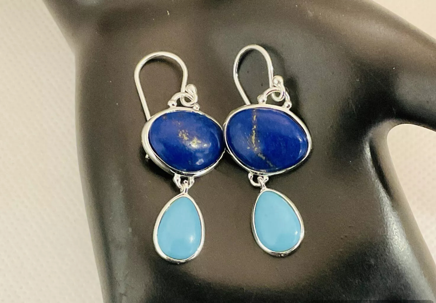 Blue Turquoise Dangling Statement Earrings - Image 4