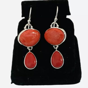 Red Coral Dangling Statement Earrings