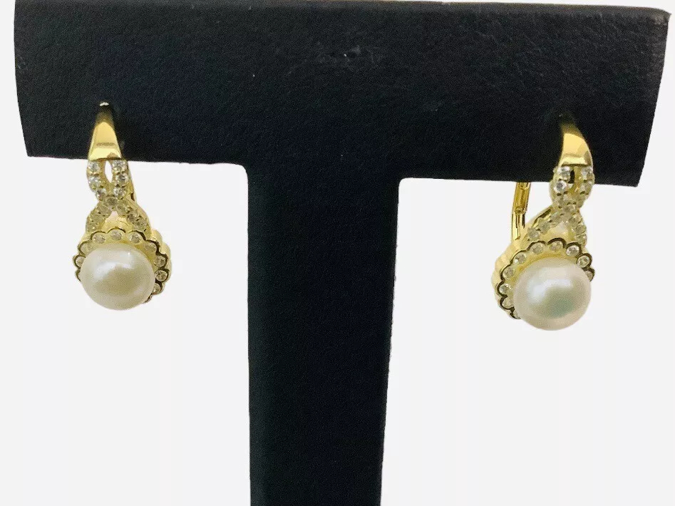 Pearl 14k Gold Over Dangle Earrings