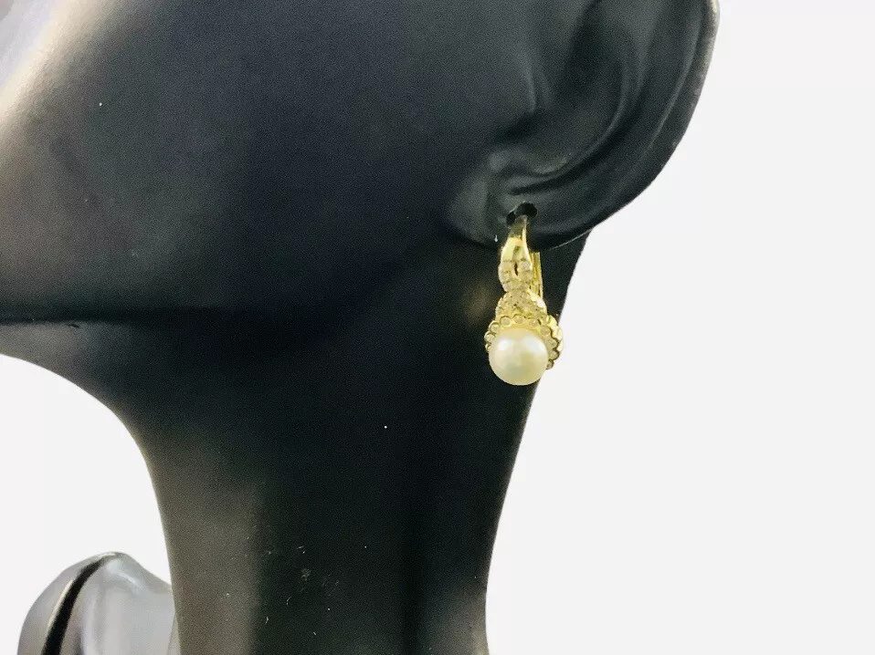 Pearl 14k Gold Over Dangle Earrings - Image 3