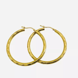 Italian gold medium size Shimmering hoop earrings 1.5”