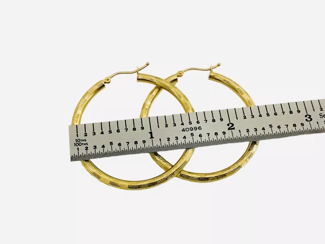 Italian gold medium size Shimmering hoop earrings 1.5” - Image 2