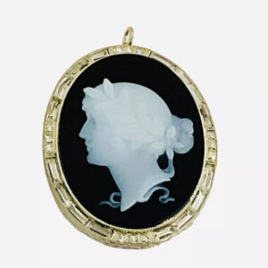 Antique Victorian Cameo On Black Agate Pendant Pin