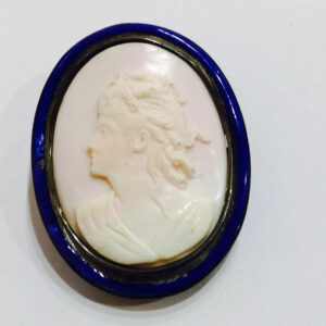 Antique, Rose Coral, French Enamel, Cameo Victorian Brooch