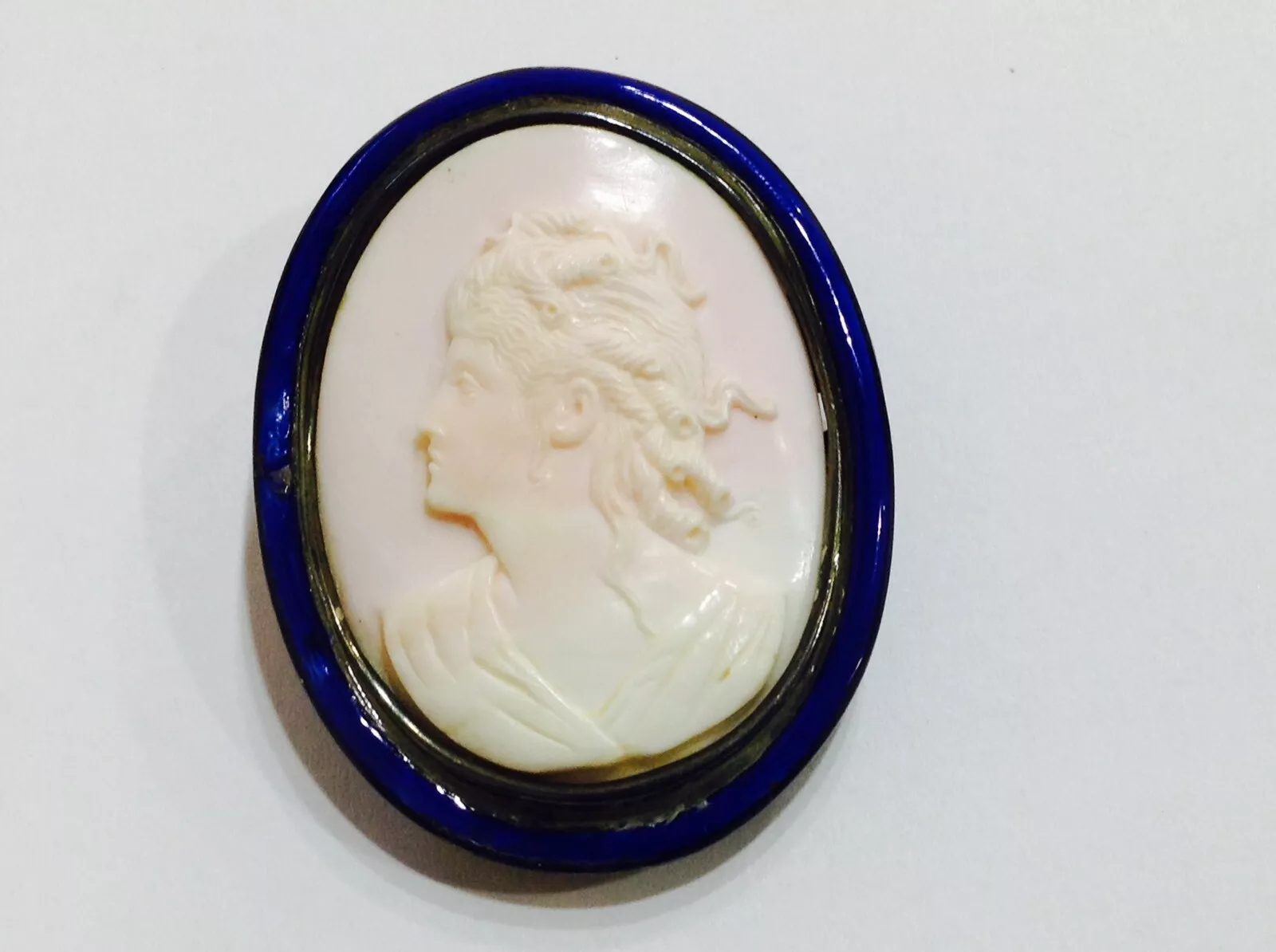 Antique, Rose Coral, French Enamel, Cameo Victorian Brooch