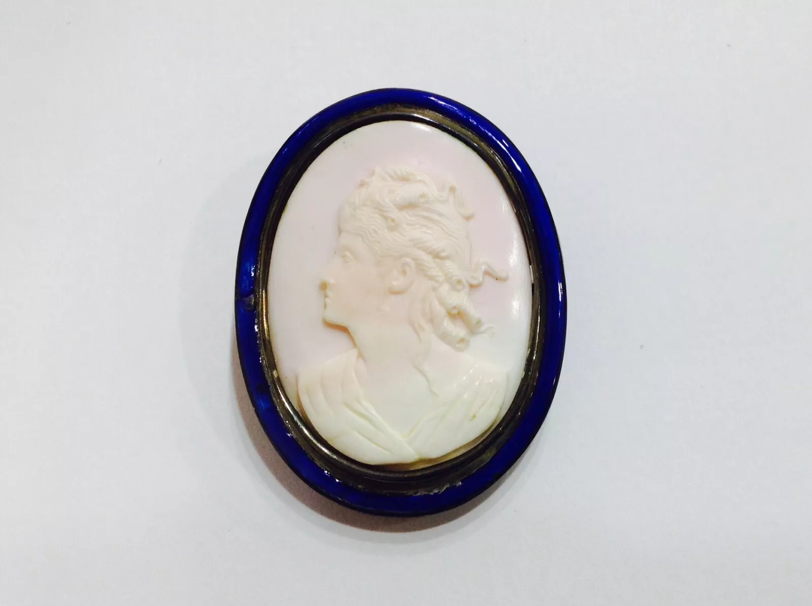 Antique, Rose Coral, French Enamel, Cameo Victorian Brooch - Image 2