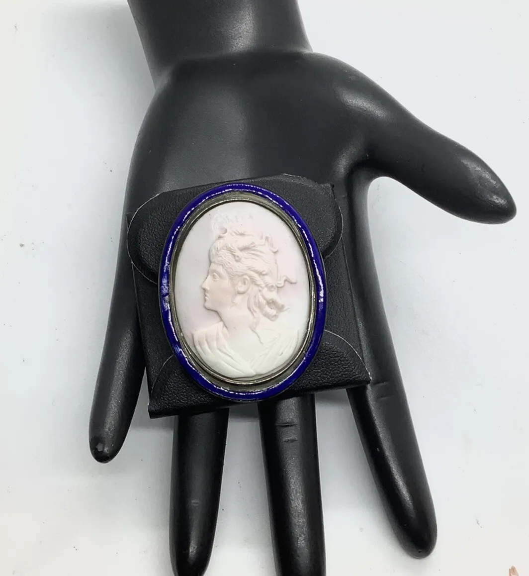 Antique, Rose Coral, French Enamel, Cameo Victorian Brooch - Image 3