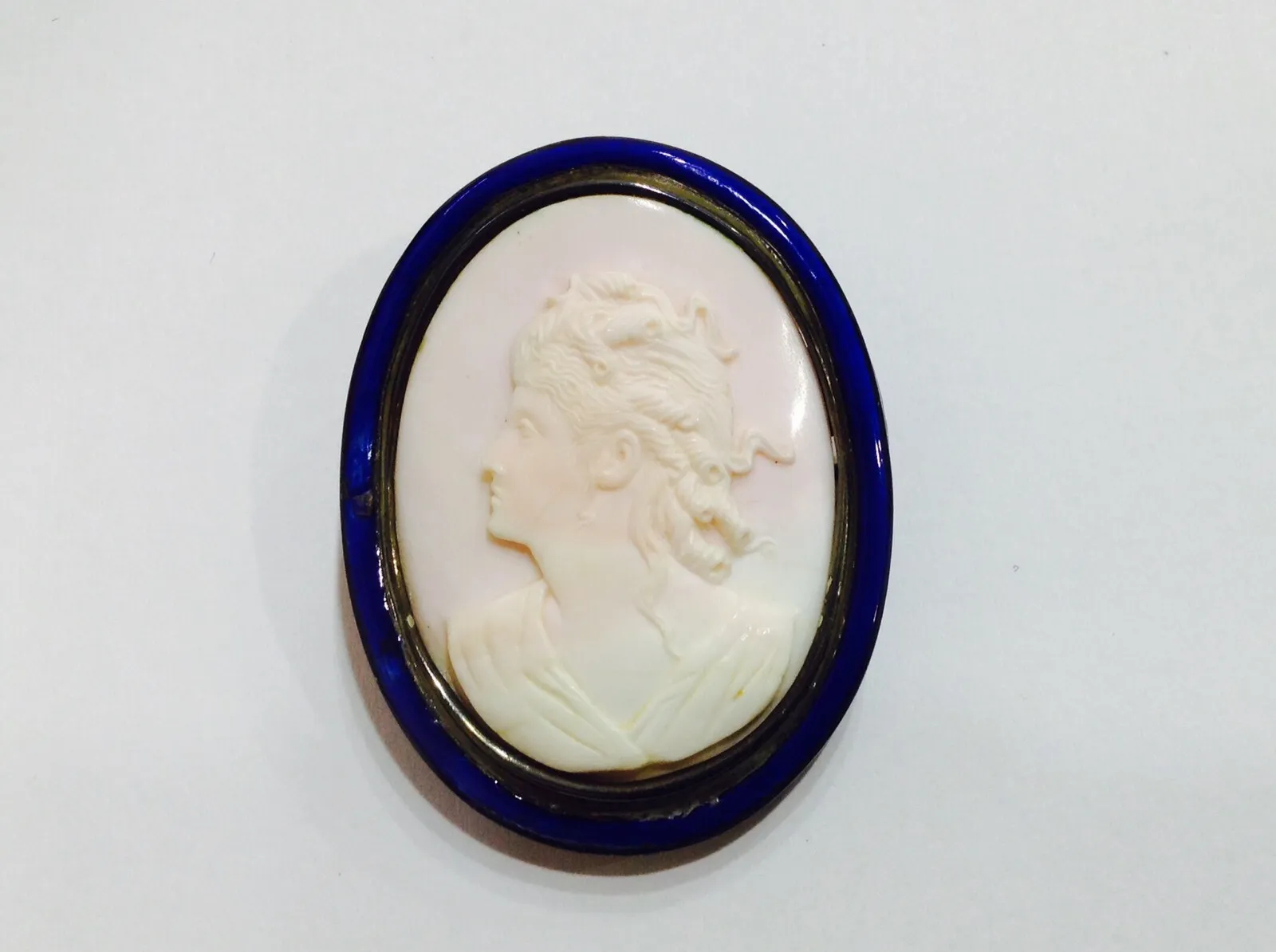 Antique, Rose Coral, French Enamel, Cameo Victorian Brooch - Image 5