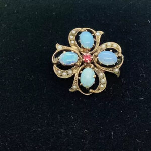 Antique Opal. Pansy flower pin