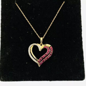Ruby Diamond Heart Necklace 18”