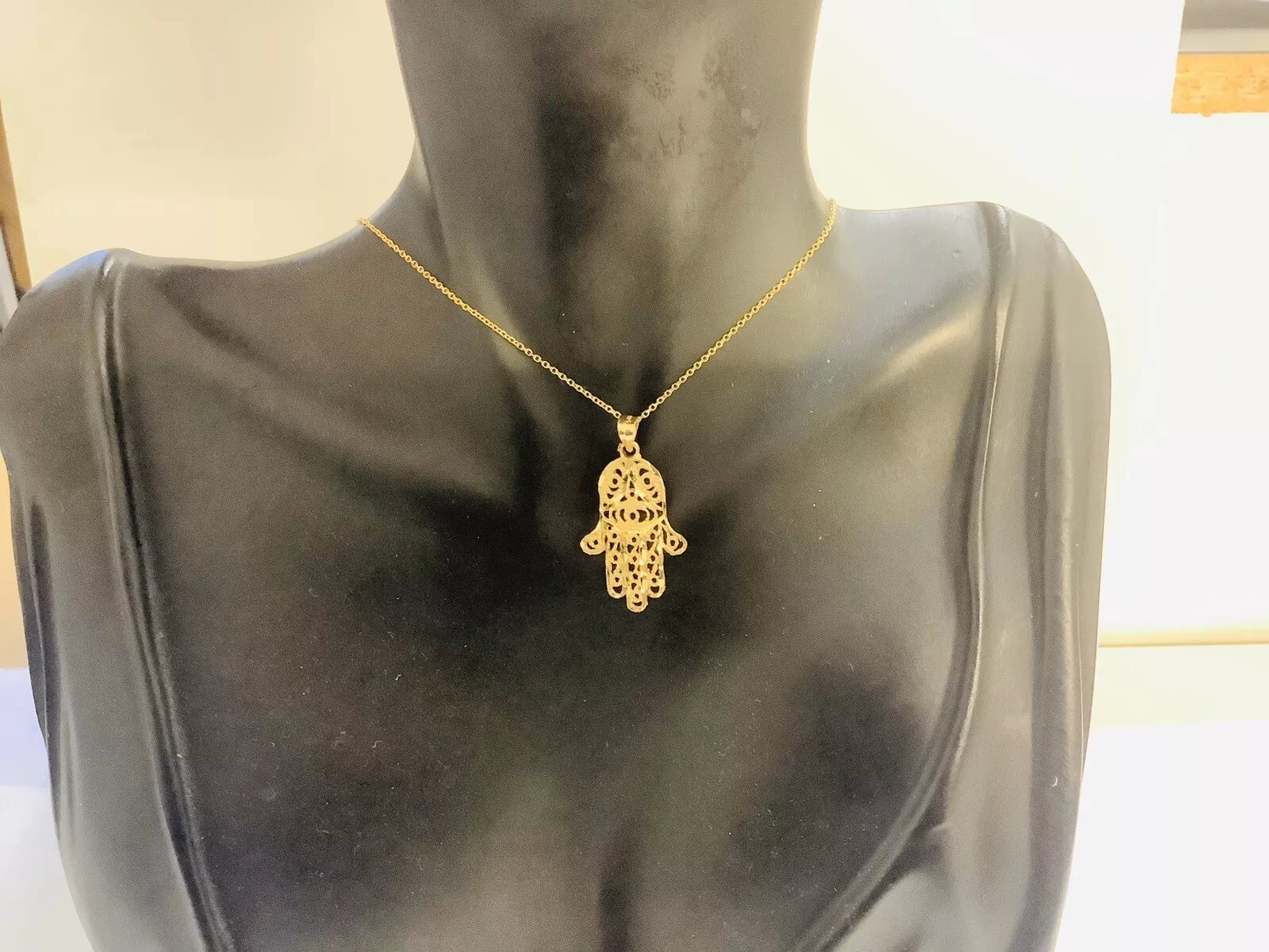 Hamsa Hand Pendant, Necklace 16”