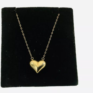 Italian Gold Puff Heart Vintage Necklace 18”