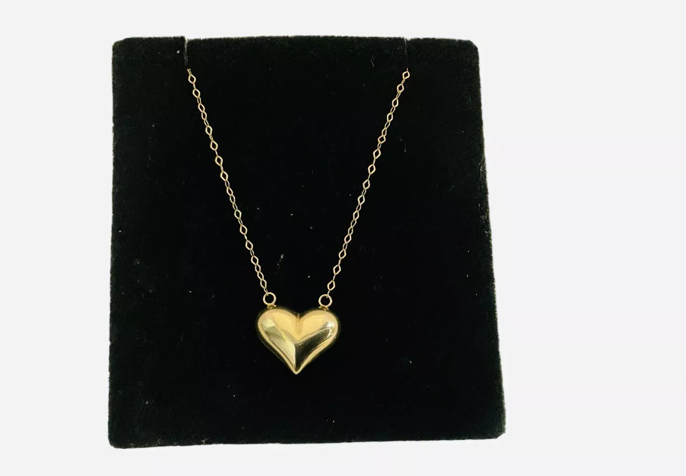 Italian Gold Puff Heart Vintage Necklace 18”