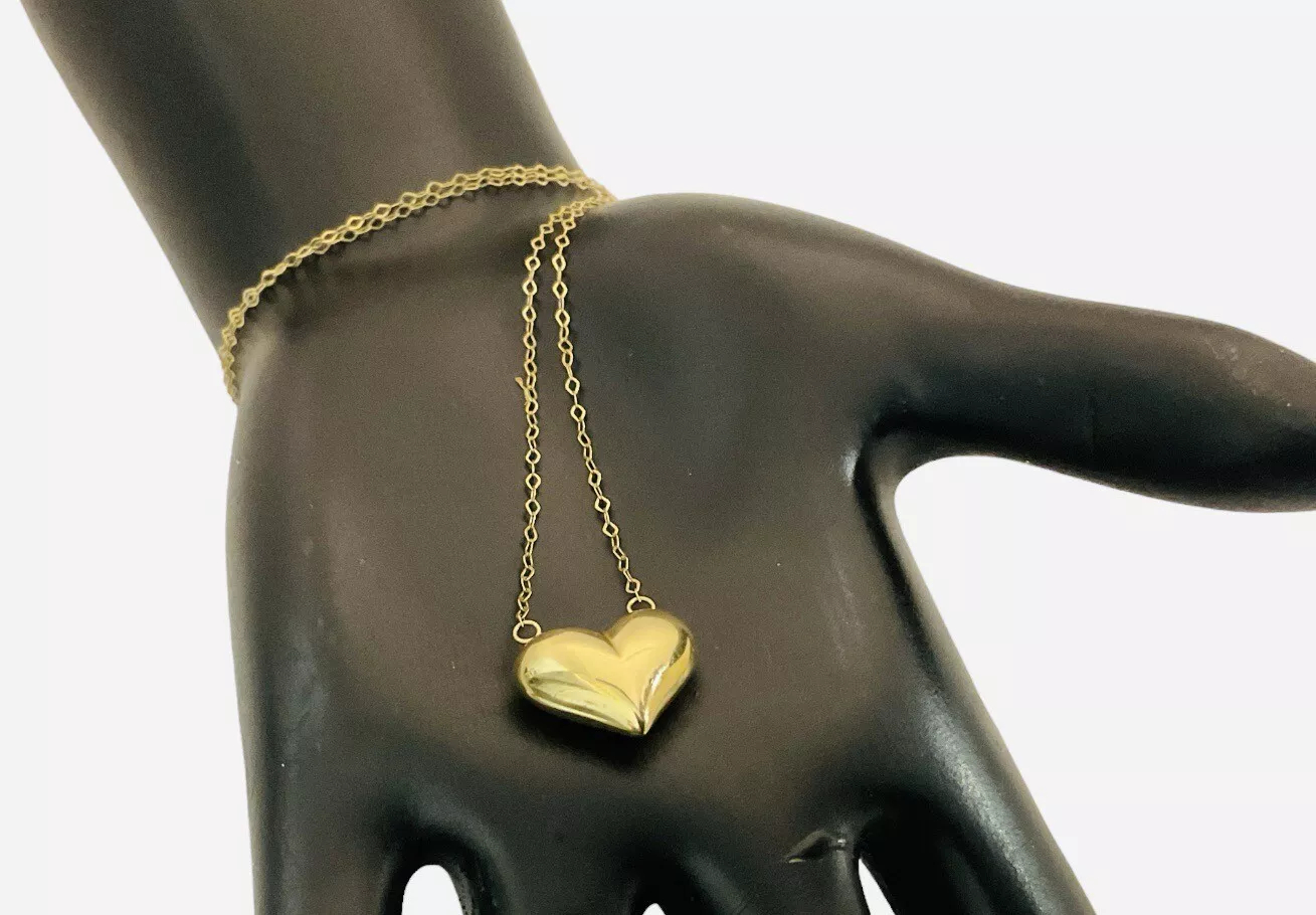 Italian Gold Puff Heart Vintage Necklace 18” - Image 2