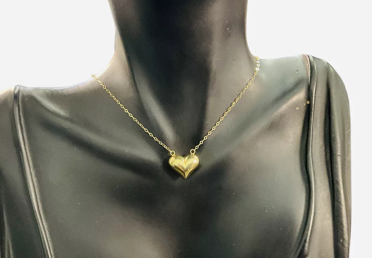 Italian Gold Puff Heart Vintage Necklace 18” - Image 3