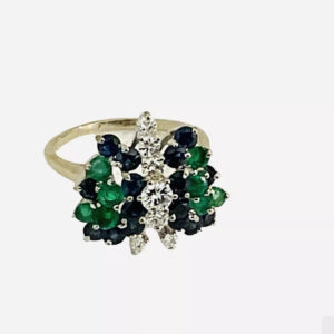 Vintage Gemstone Butterfly Diamond, Emerald Sapphire Ring