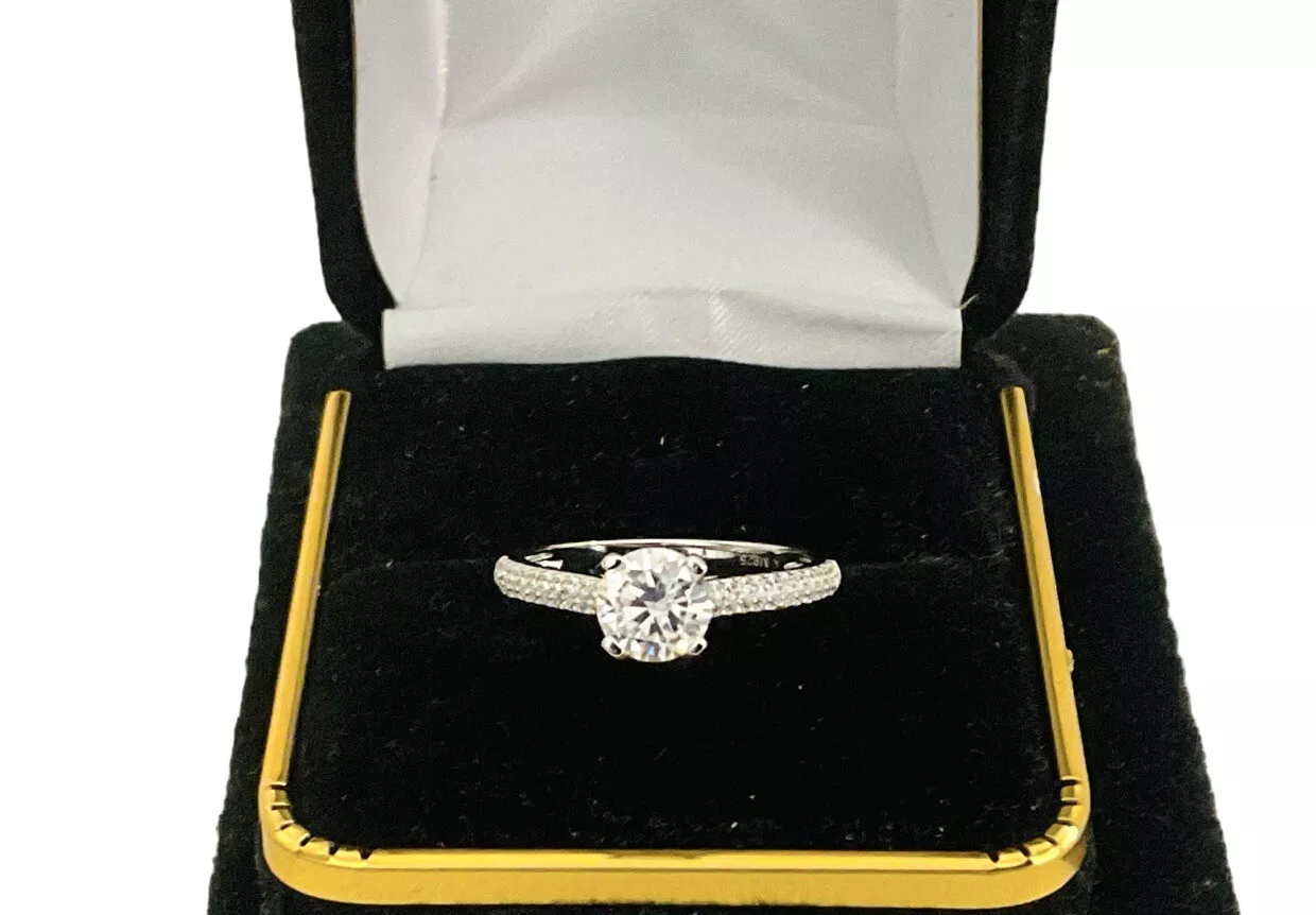 1ct Round Moissanite Certified Engagement Ring