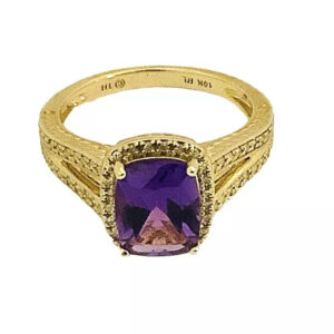 Amethyst, Diamond Gemstone Birthstone Ring