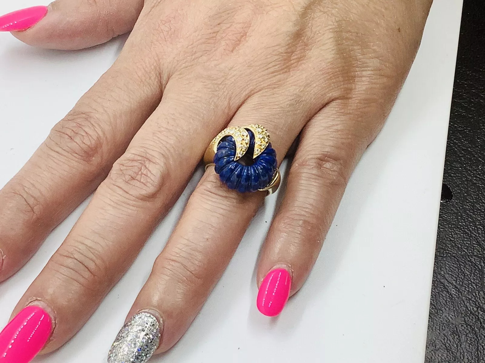 Blue Lapis, diamonds Vintage Ring - Image 6