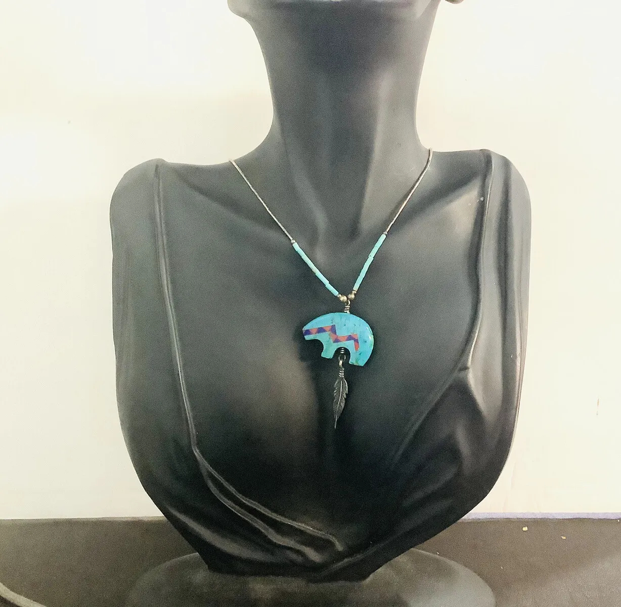 Navajo Spirit Bear multi stone Turquoise Necklace 20"