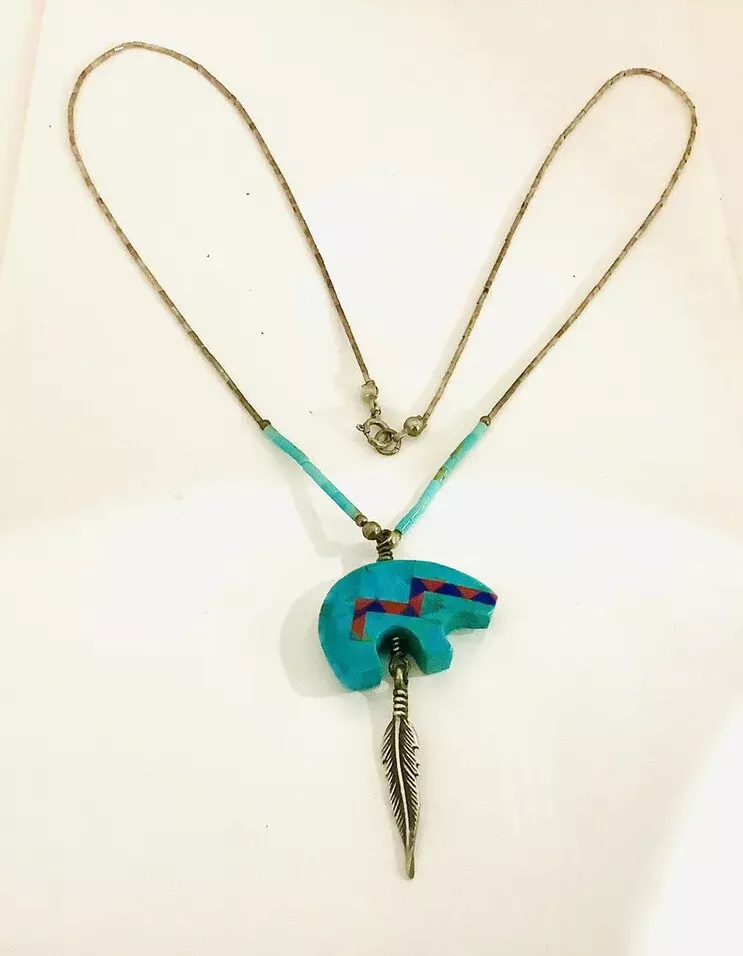 Navajo Spirit Bear multi stone Turquoise Necklace 20" - Image 4