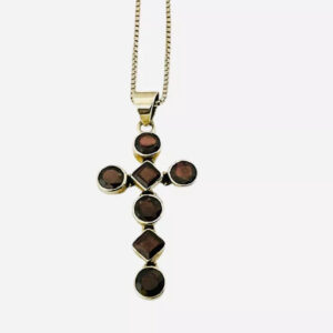 Garnet Handcrafted Cross Pendant Necklace 18”