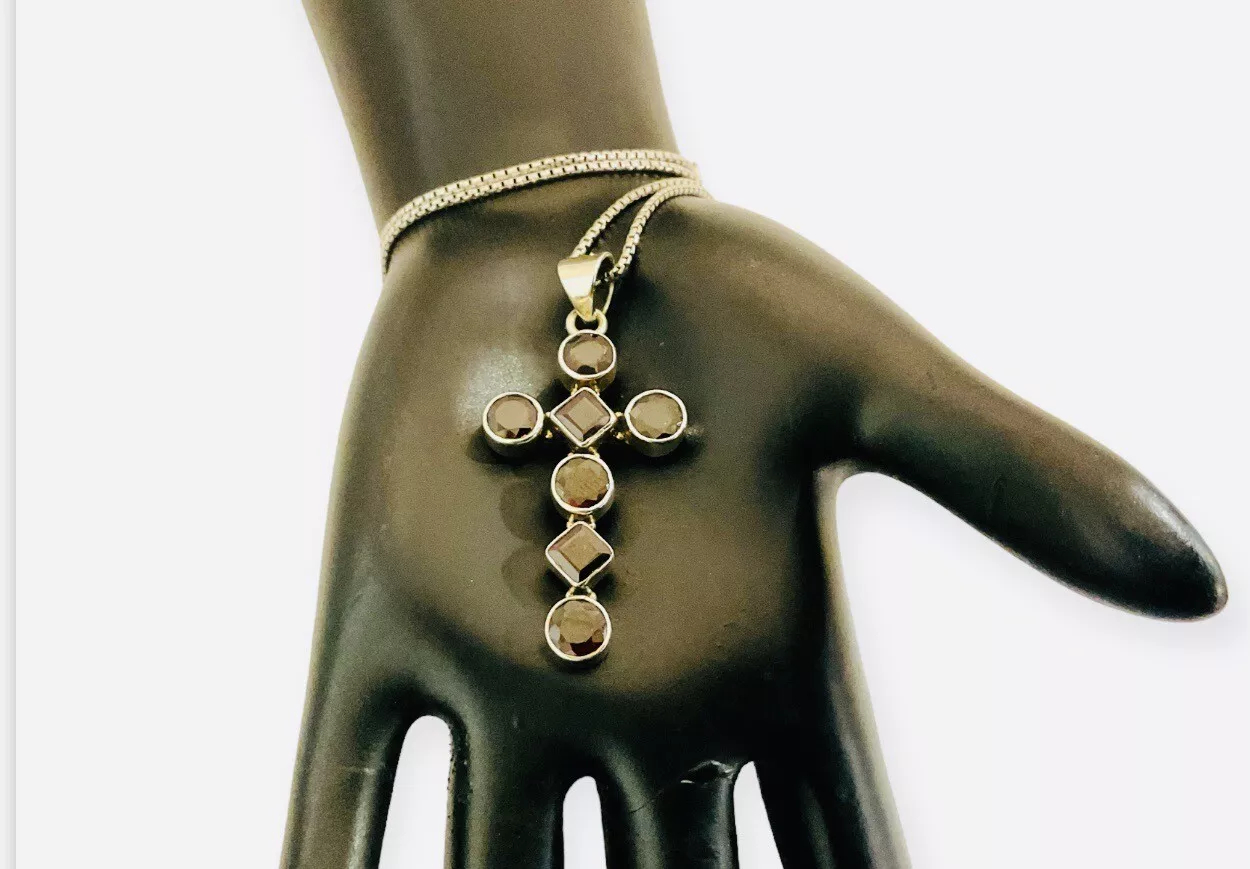 Garnet Handcrafted Cross Pendant Necklace 18” - Image 2