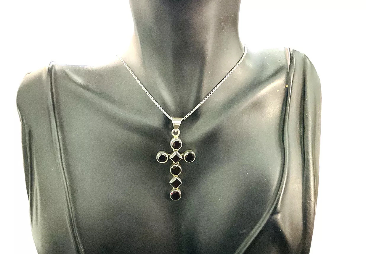Garnet Handcrafted Cross Pendant Necklace 18” - Image 3