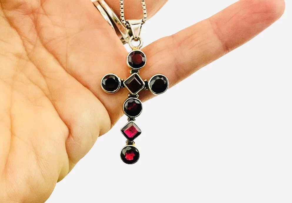 Garnet Handcrafted Cross Pendant Necklace 18” - Image 4