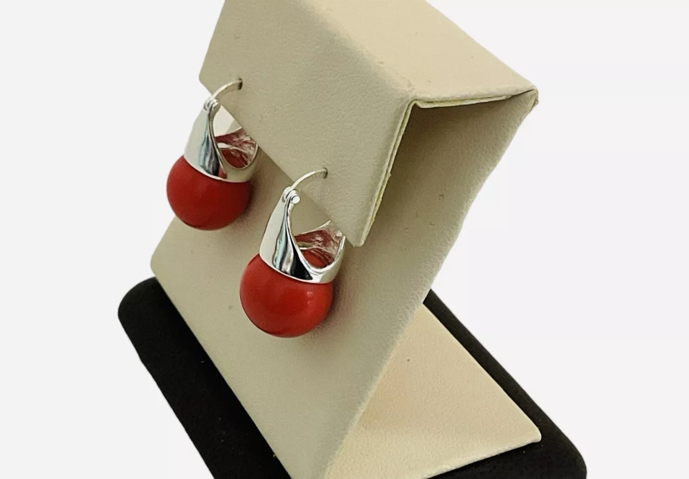 Red Coral Dangle Statement Earrings - Image 2