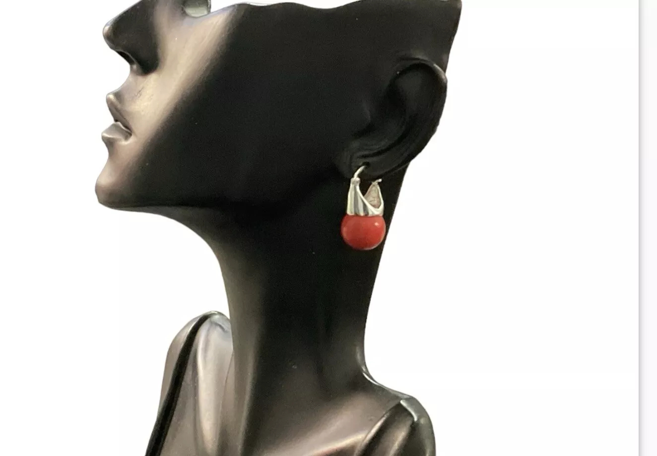 Red Coral Dangle Statement Earrings - Image 3