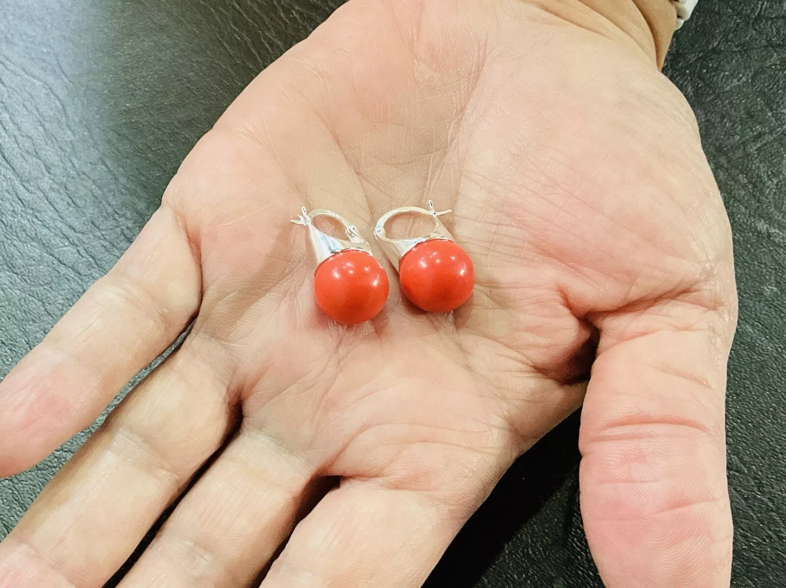 Red Coral Dangle Statement Earrings - Image 4