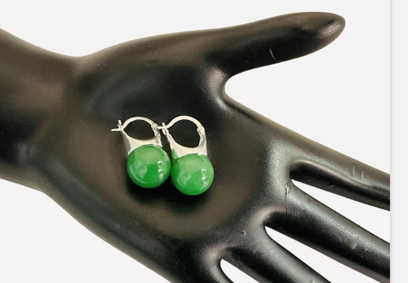 Green Jade Dangle Statement Earrings - Image 5