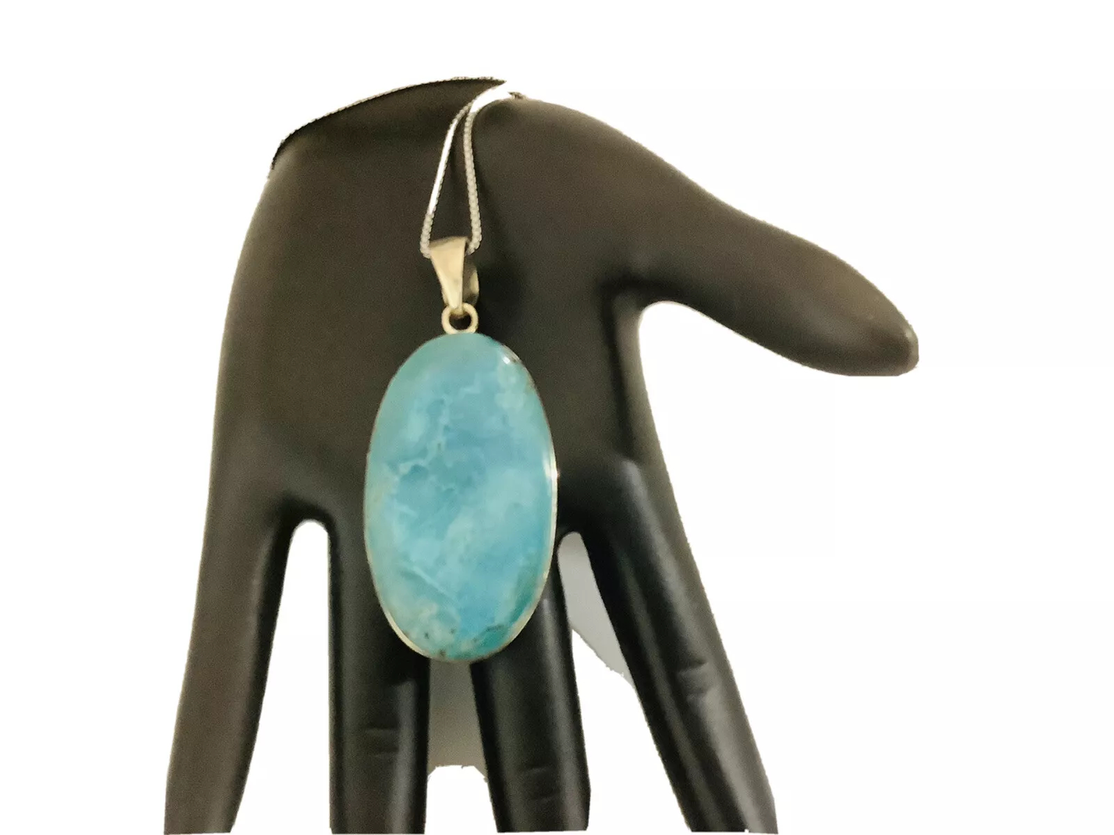 15ct Rare Neon Blue Apatite, handcarved Pendant, necklace 18” - Image 2
