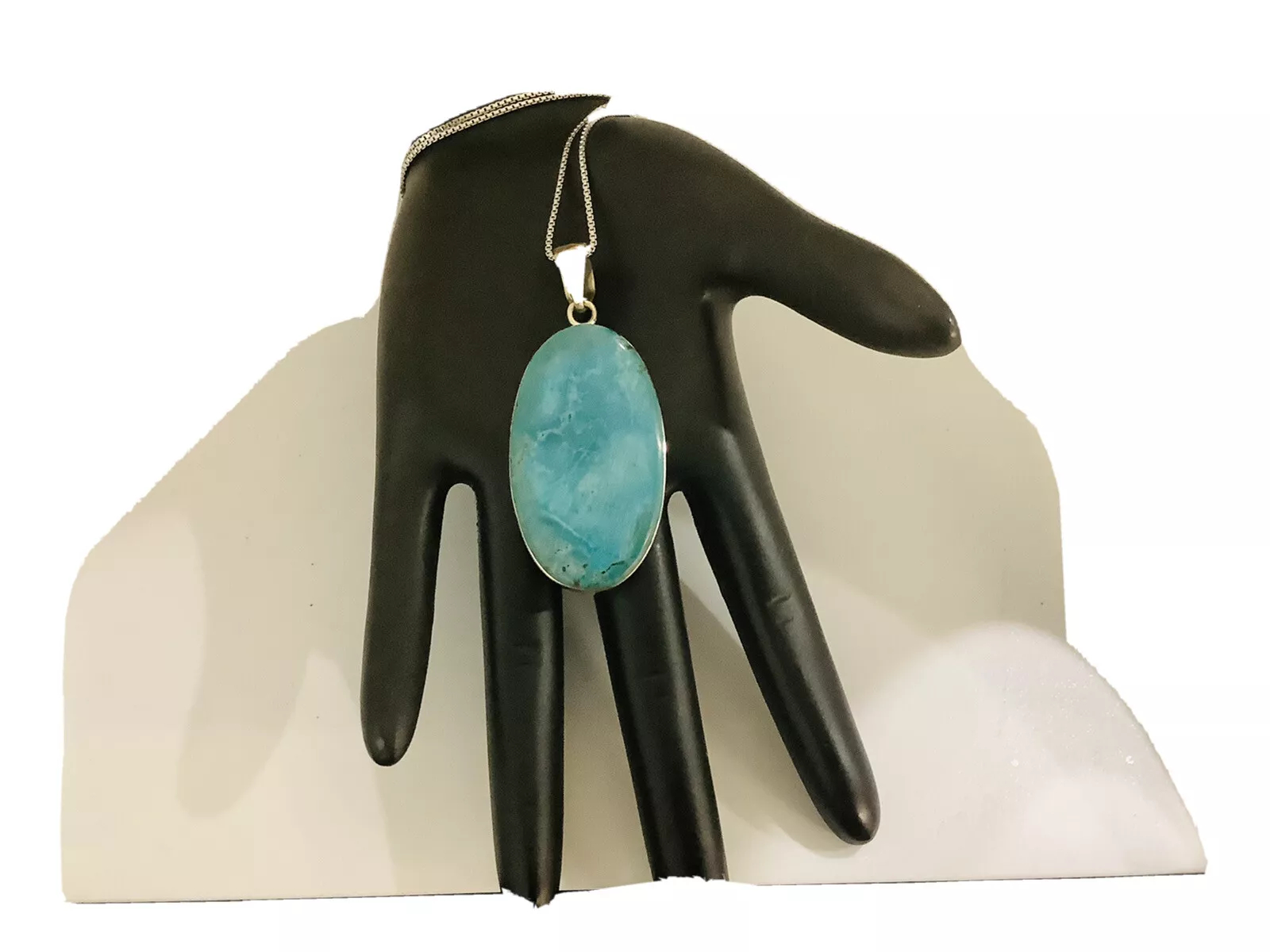 15ct Rare Neon Blue Apatite, handcarved Pendant, necklace 18” - Image 3