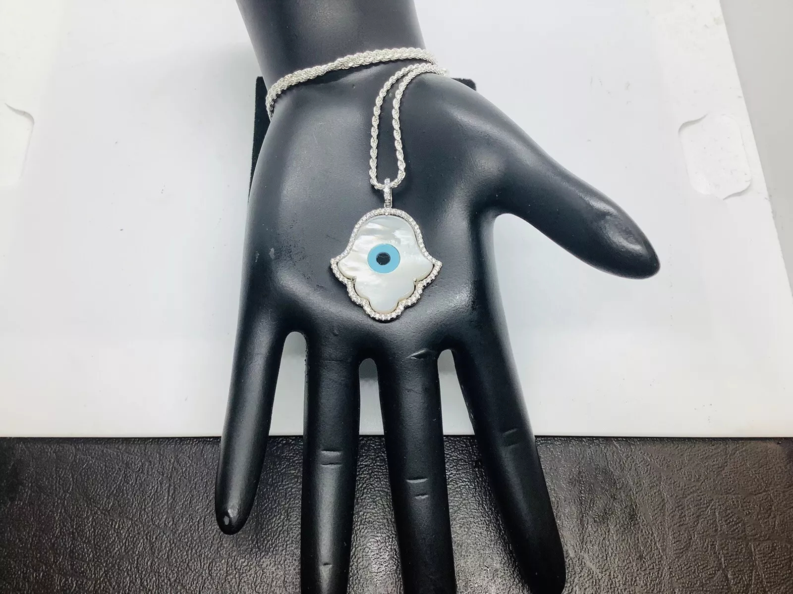 Mother of Pearl Evil Eye Pendant, Necklace 18” - Image 2