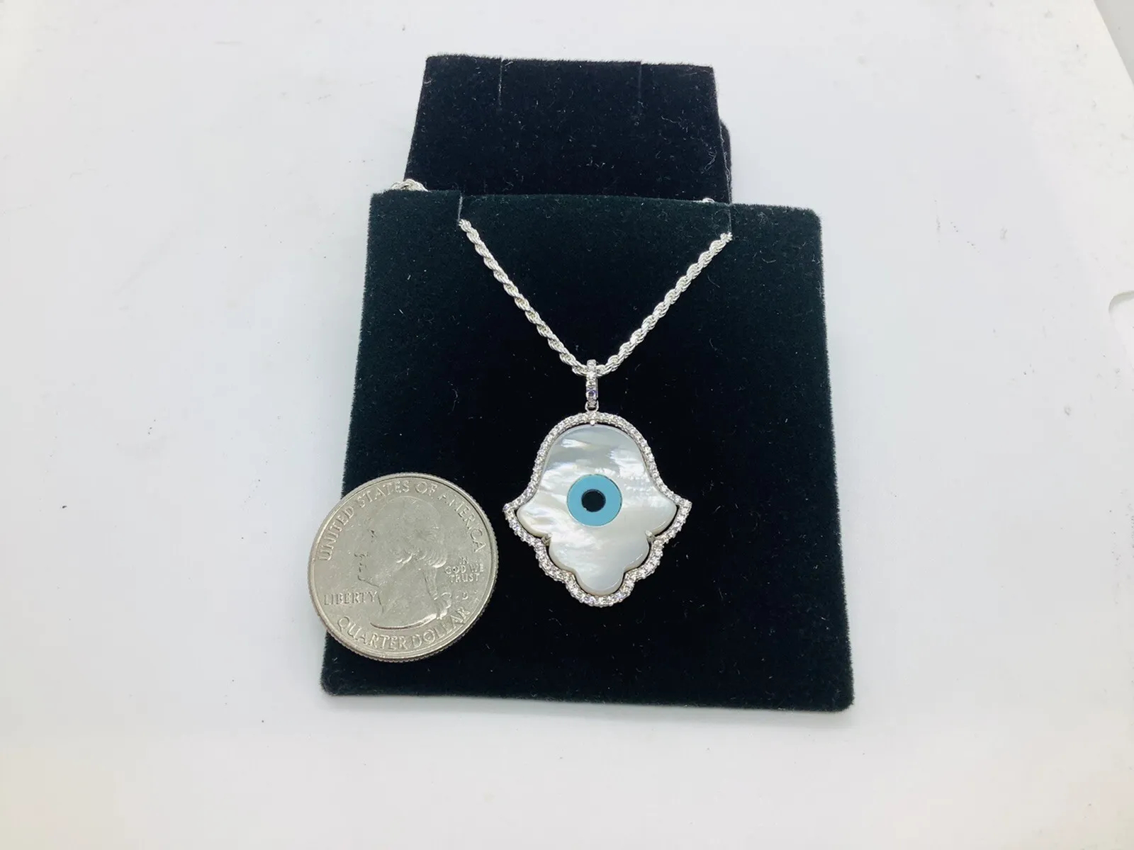Mother of Pearl Evil Eye Pendant, Necklace 18” - Image 3