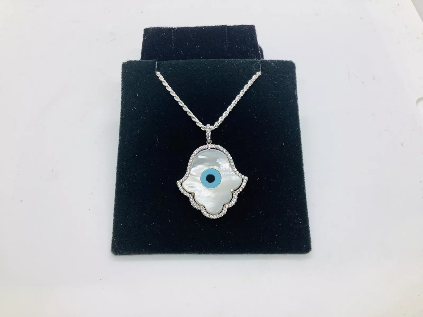 Mother of Pearl Evil Eye Pendant, Necklace 18” - Image 4