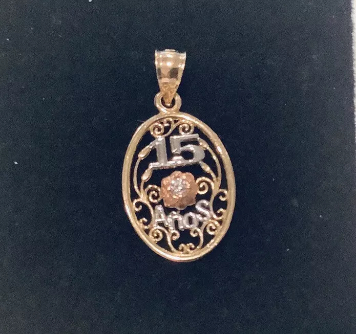 Tri-color 15 Anos Quinceanera Charm, Pendant. Small