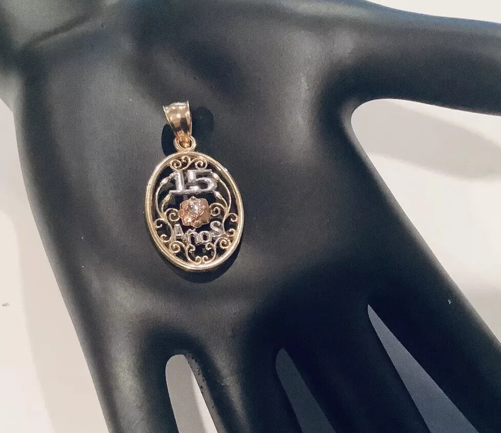 Tri-color 15 Anos Quinceanera Charm, Pendant. Small - Image 2