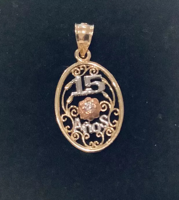 Tri-color 15 Anos Quinceanera Charm, Pendant. Small - Image 3