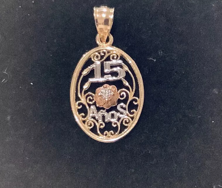 Tri-color 15 Anos Quinceanera Charm, Pendant. Small - Image 4