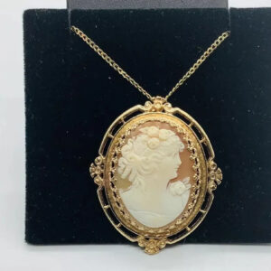 Estate Italian Florence Shell Cameo Large Pendant, Brooch