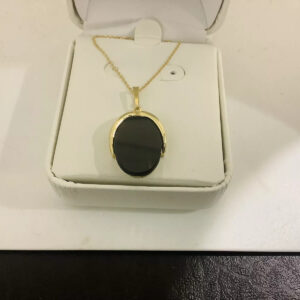 Black agate pendant, necklace 16”