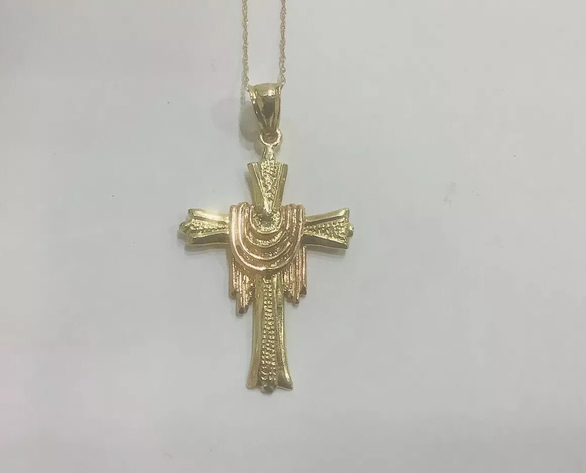 Italian Gold Medium Size Cross Pendant, necklace 18”